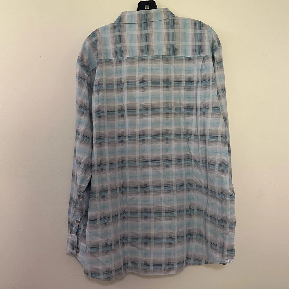 Tommy Bahama Blue Plaid Long‎ Sleeve Button shirt, Men's XXL Silk Cotton Blend